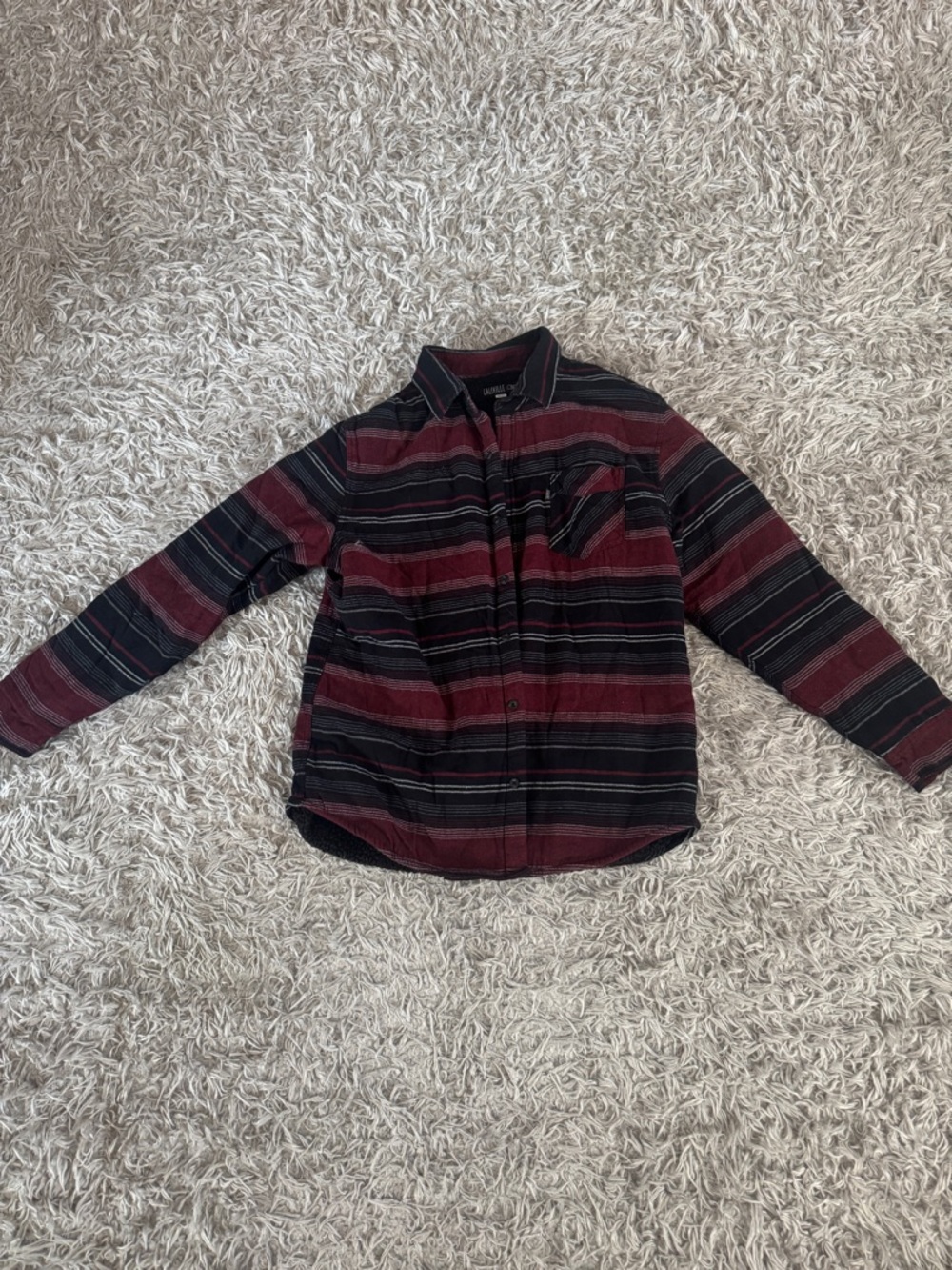 Caliville Stripe Flannel Button Down Sherpa Lined Long Sleeve